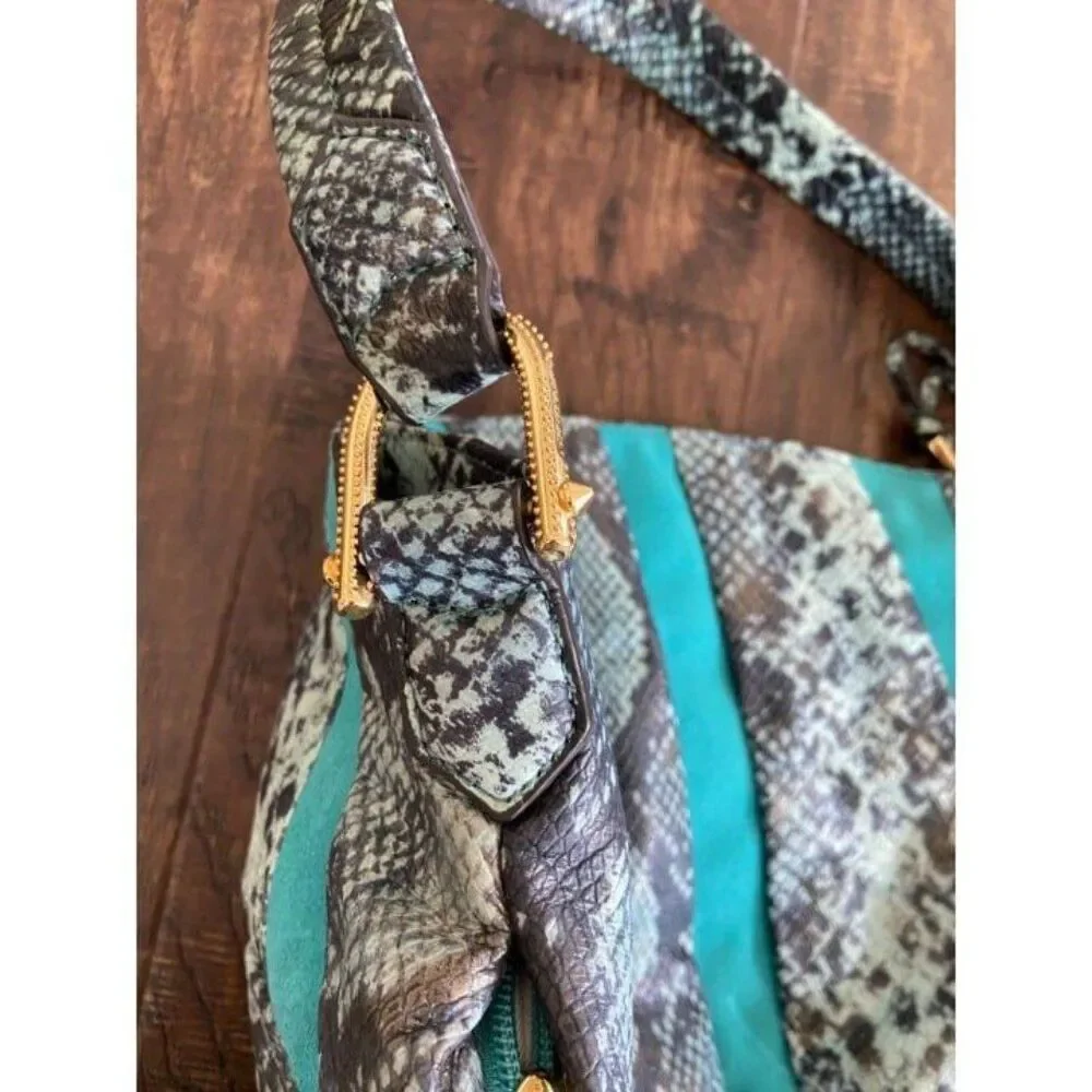 AIMEE KESTENBERG SNAKESKIN VEGAN LEATHER w Turquoise Shoulder Bag-Like New Condi